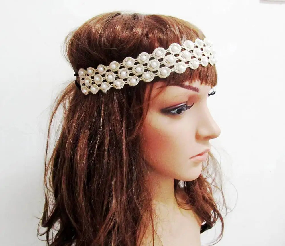 Romantic Pearl 3cm Lace Elastic Headband