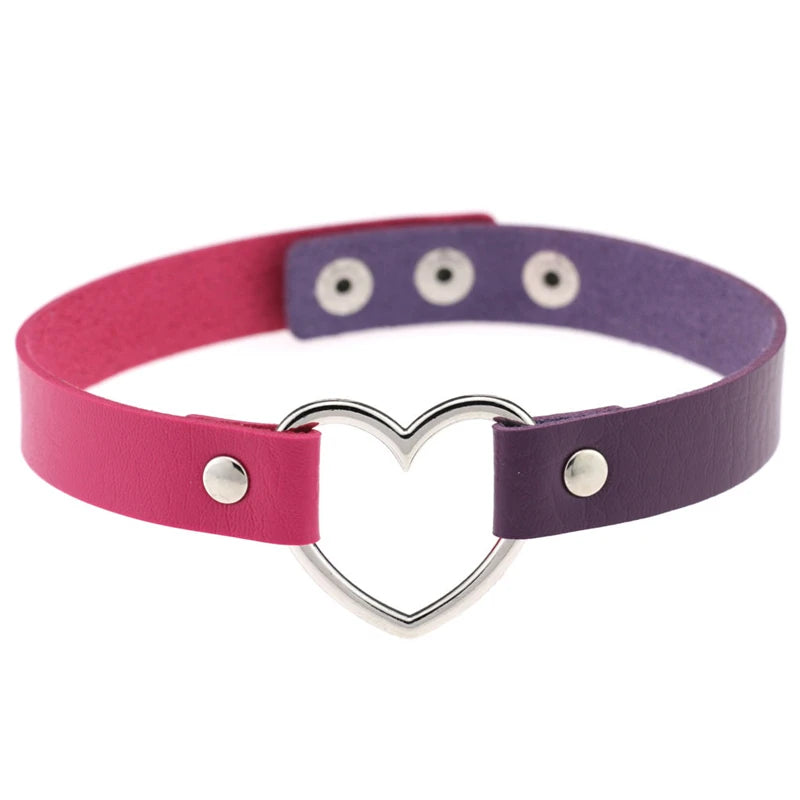 Trendy Goth Heart Leather Choker Necklace