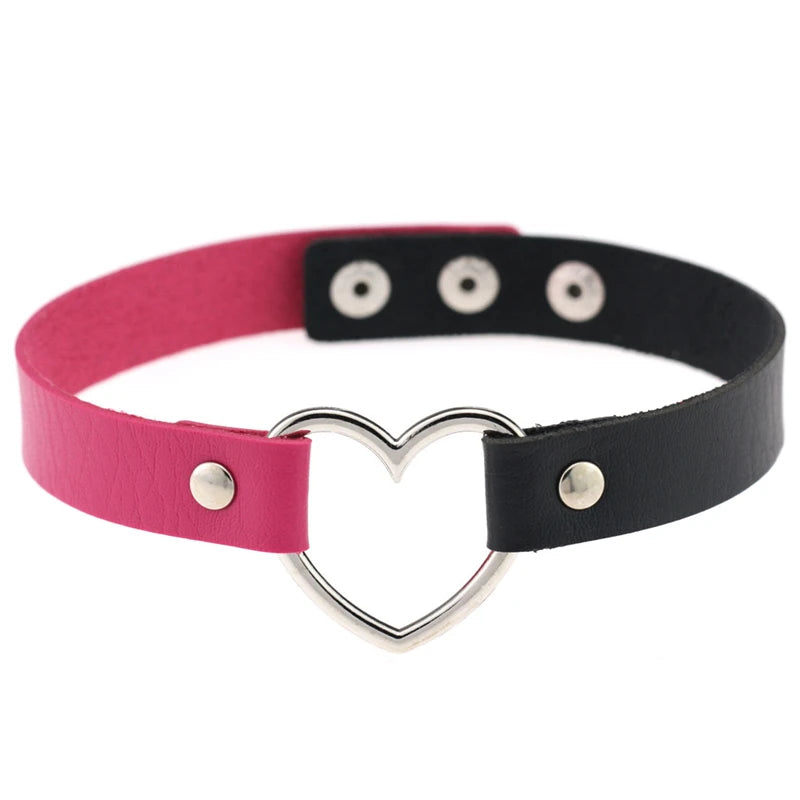 Trendy Goth Heart Leather Choker Necklace