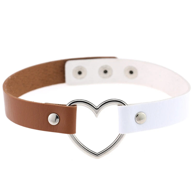 Trendy Goth Heart Leather Choker Necklace