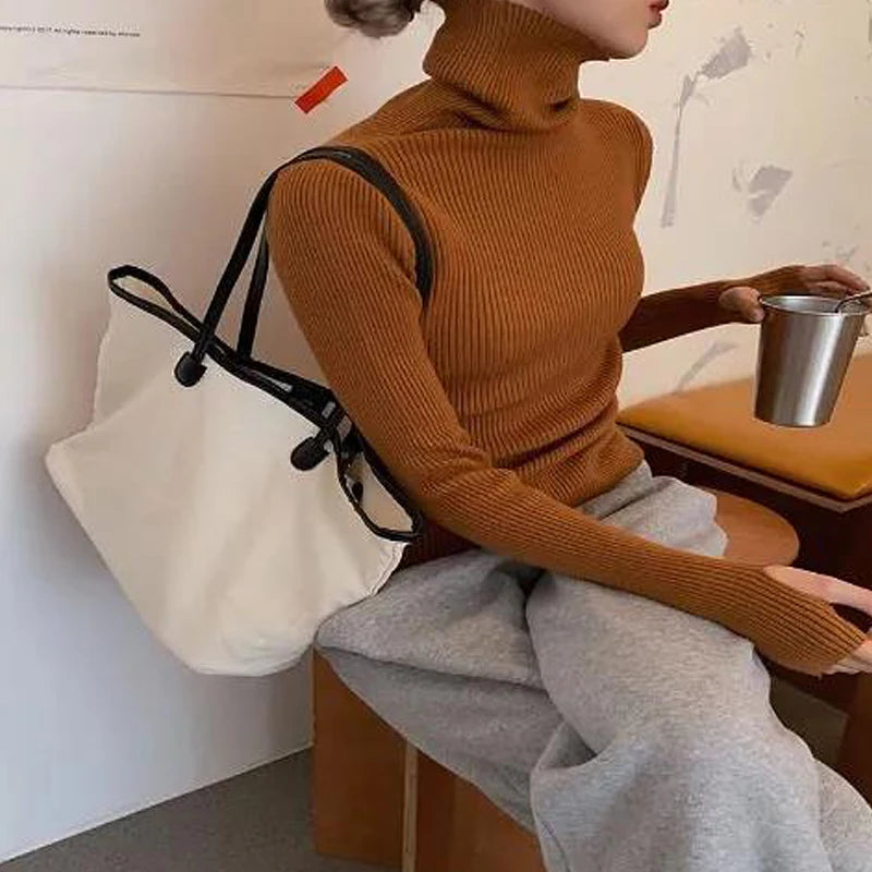 Autumn WinterSlim Pullover Basic Tops Casual Soft Knit Sweaters Long Sleeve