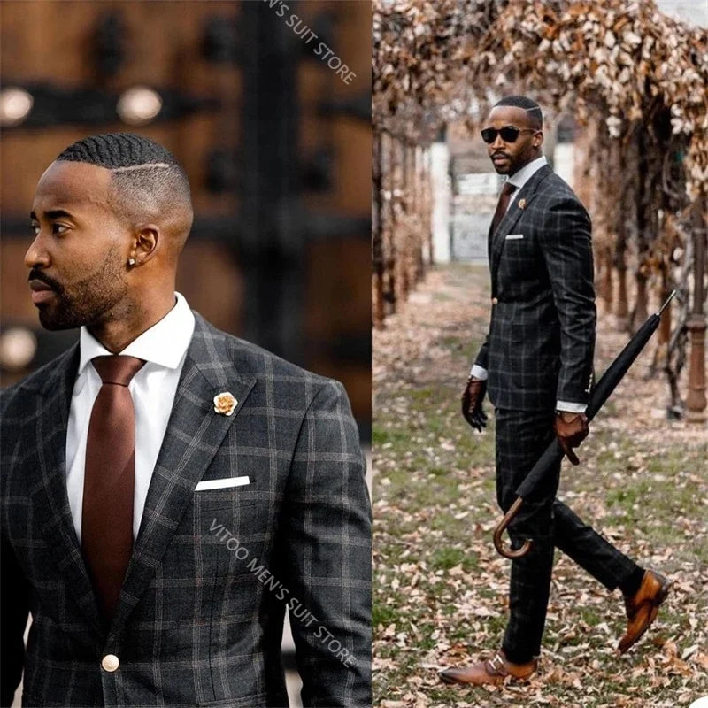 High Quality Formal Plaid Suits Custom Made Men Suits