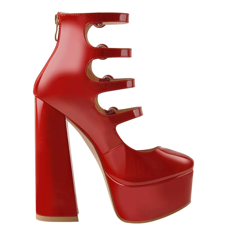 Women Platform Round Toe Chunky Square Heels Ankle Wrap Sandals