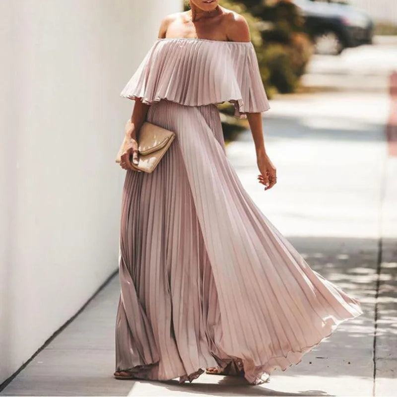 Sexy Off Shoulder Solid Summer Long Dress