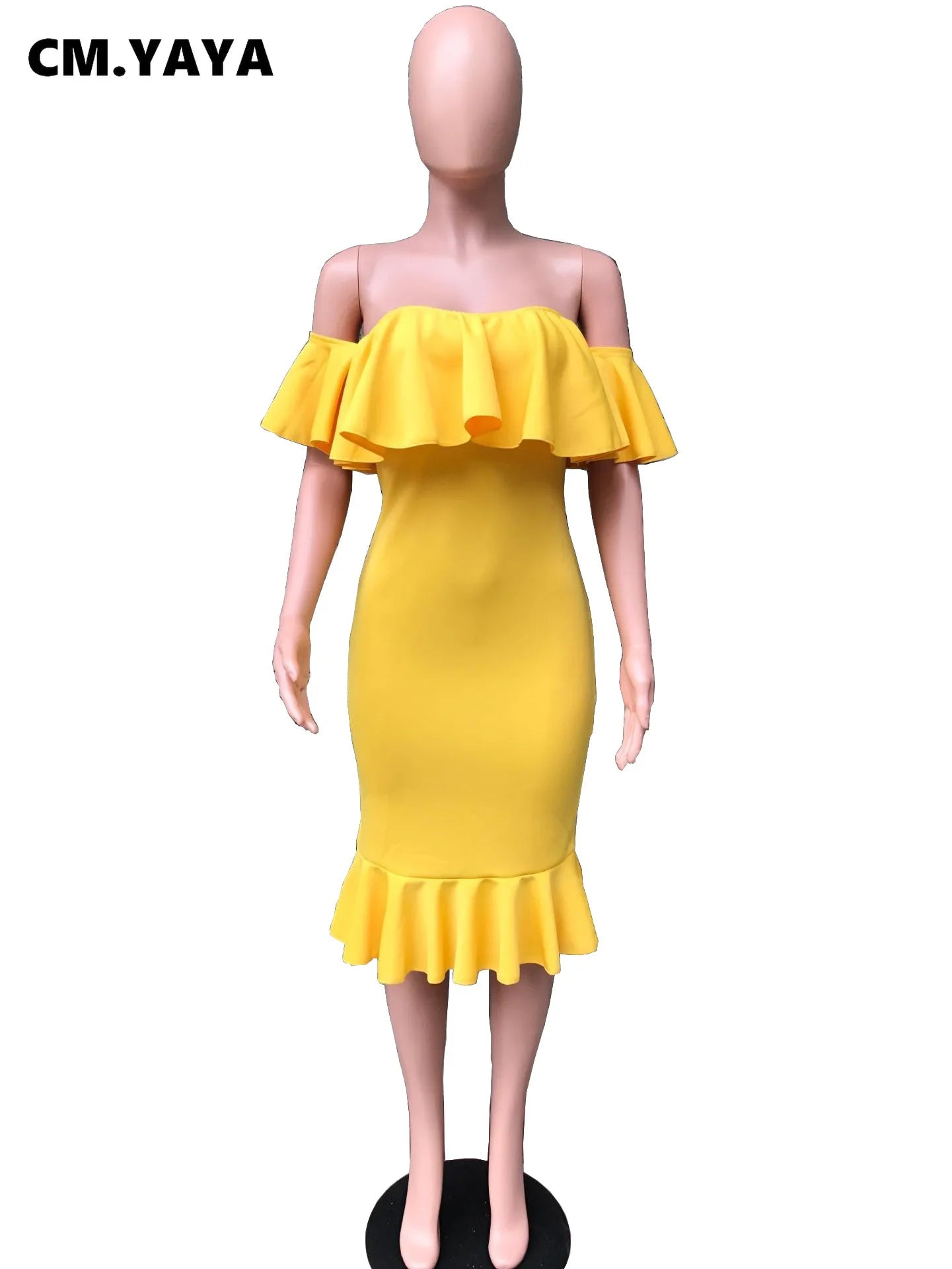Solid Off Shoulder Ruffles Bodycon Trumpet Dresses