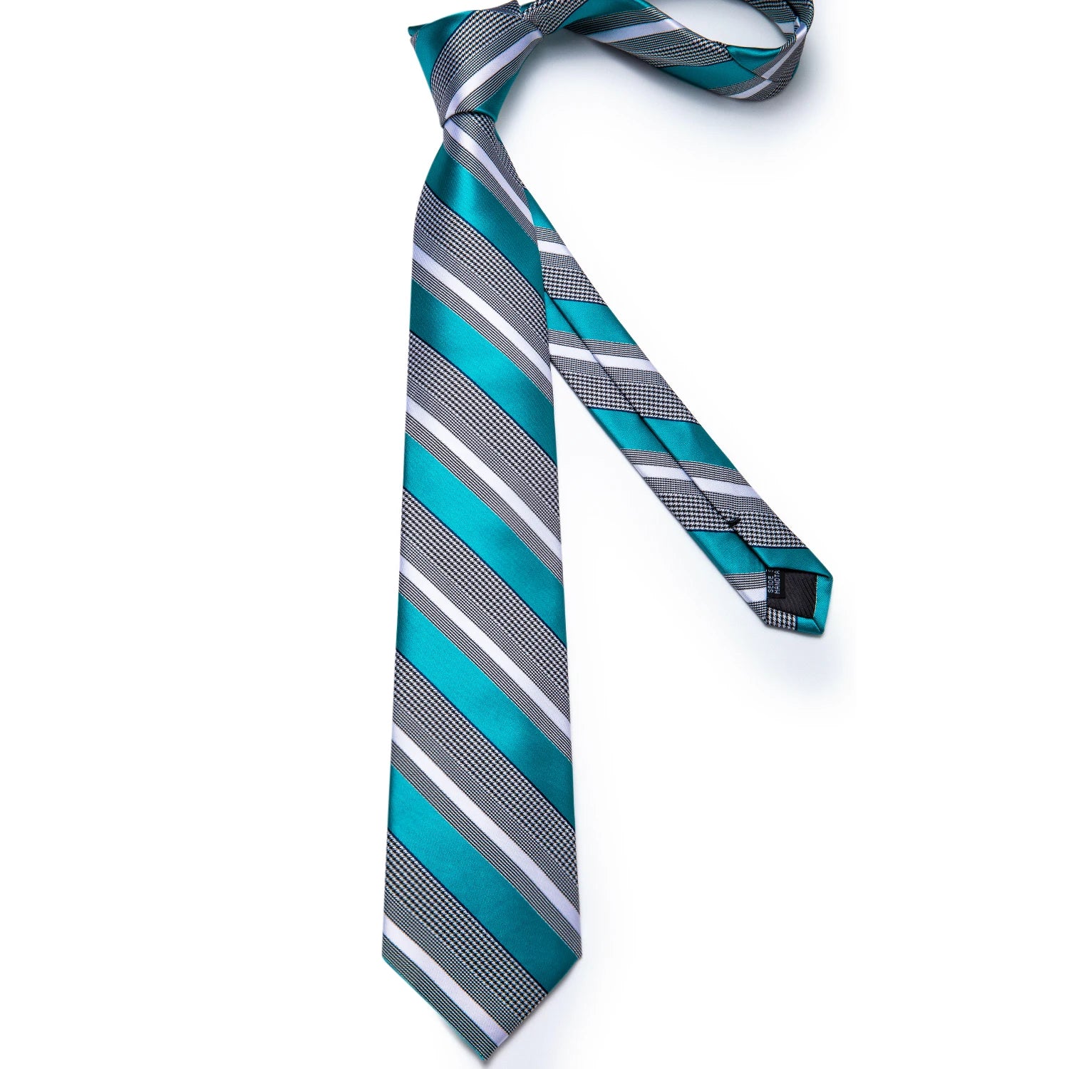 Teal Blue & White Striped Silk Tie Set for Men