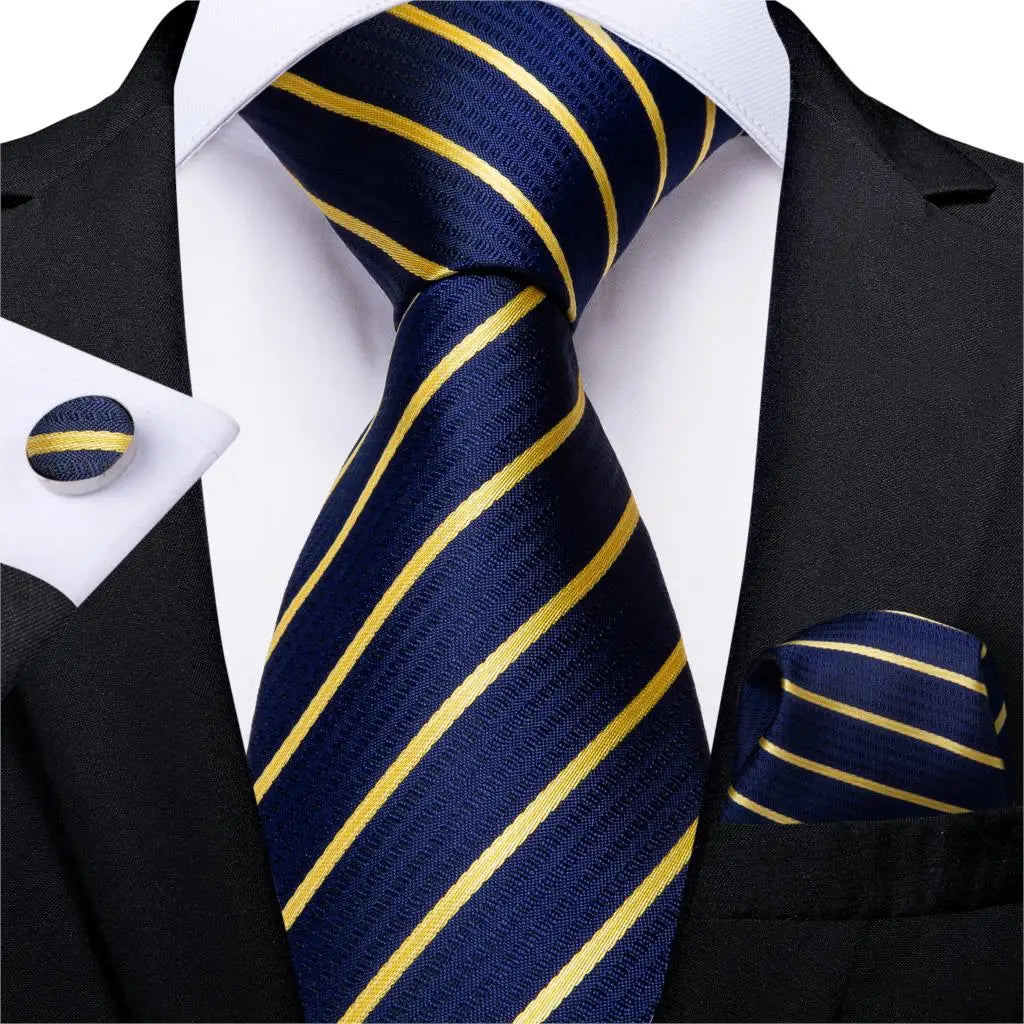 Teal Blue & White Striped Silk Tie Set for Men