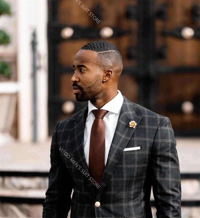 High Quality Formal Plaid Suits Custom Made Men Suits