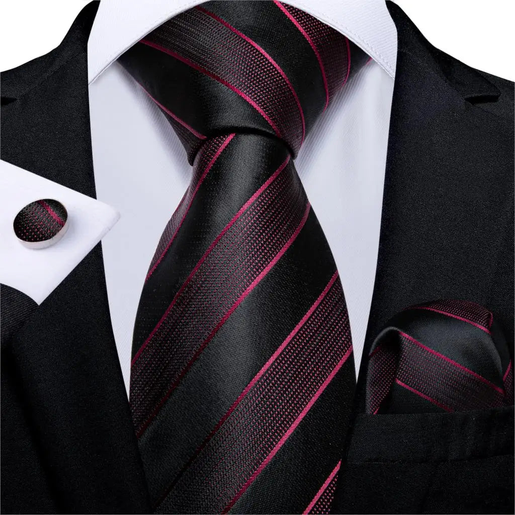 Teal Blue & White Striped Silk Tie Set for Men