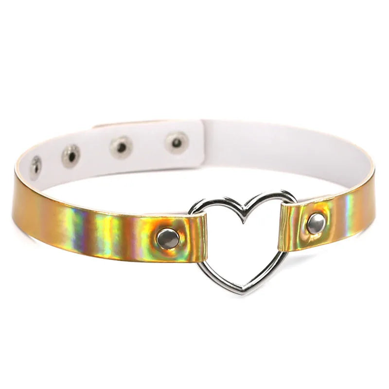 New Gothic Glow Heart PU Leather Choker Necklace