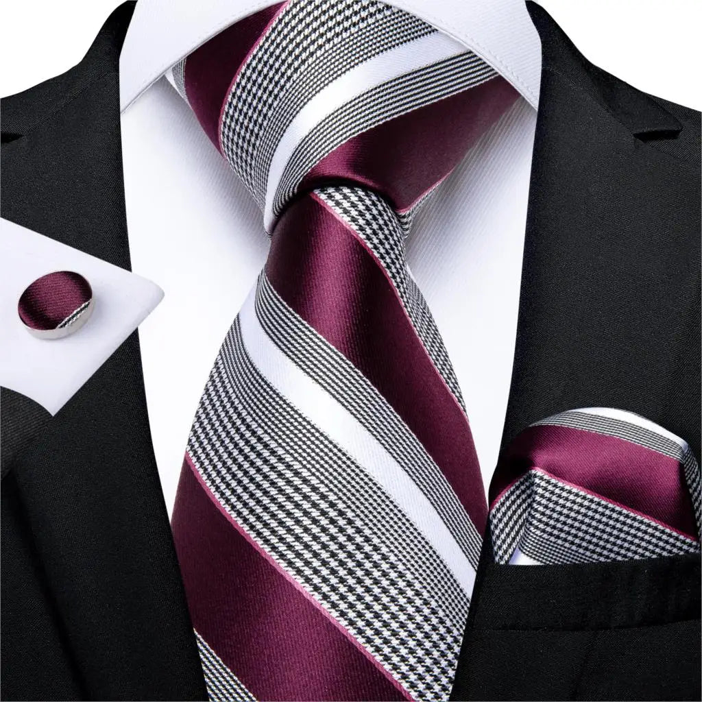 Teal Blue & White Striped Silk Tie Set for Men