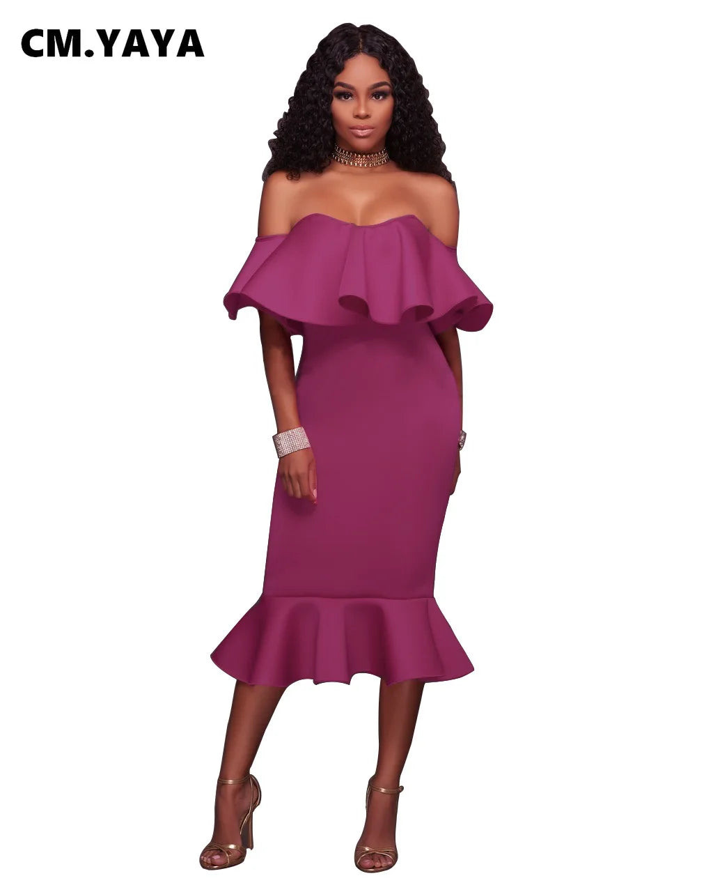 Solid Off Shoulder Ruffles Bodycon Trumpet Dresses