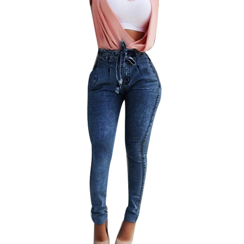 Fashion Belted High Waist Skinny Jeans