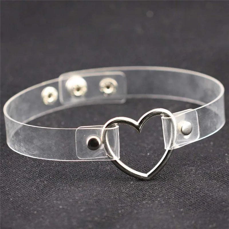 Trendy Goth Heart Leather Choker Necklace