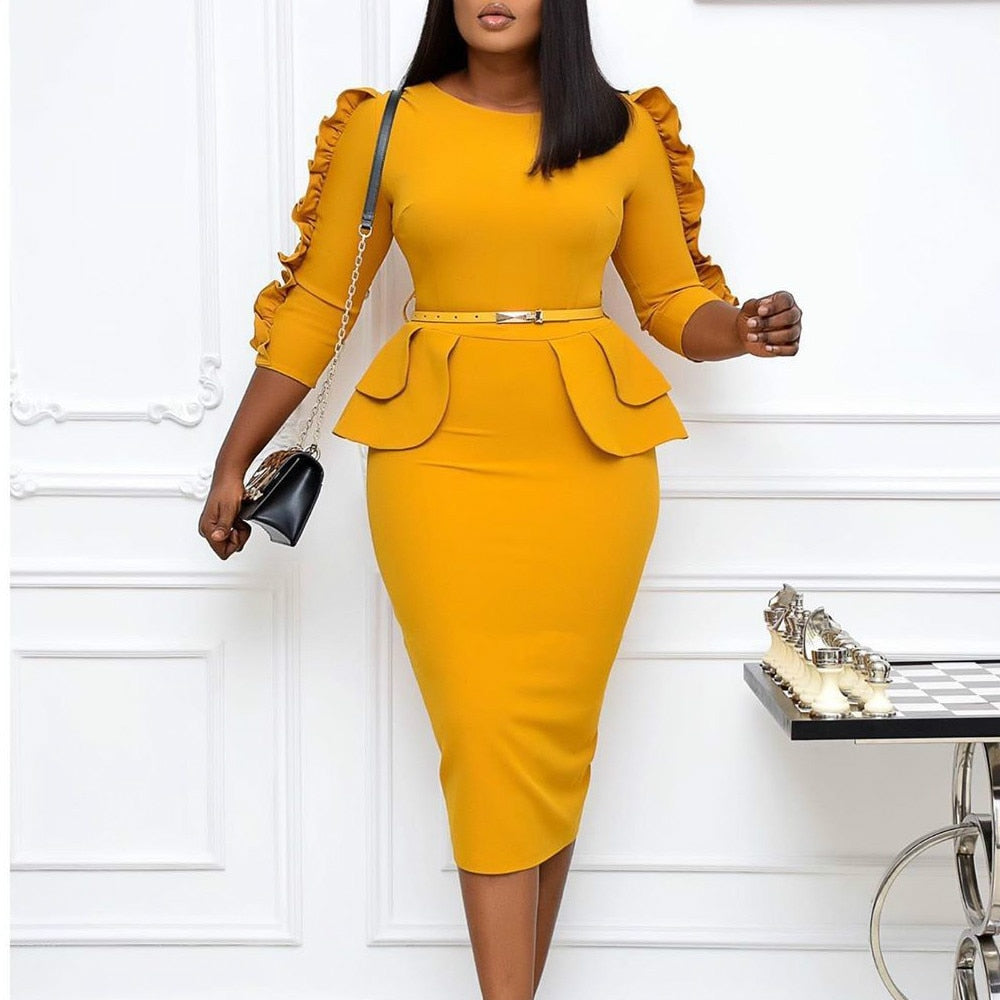 Spring Autumn Women Elegant Office Midi Dresses