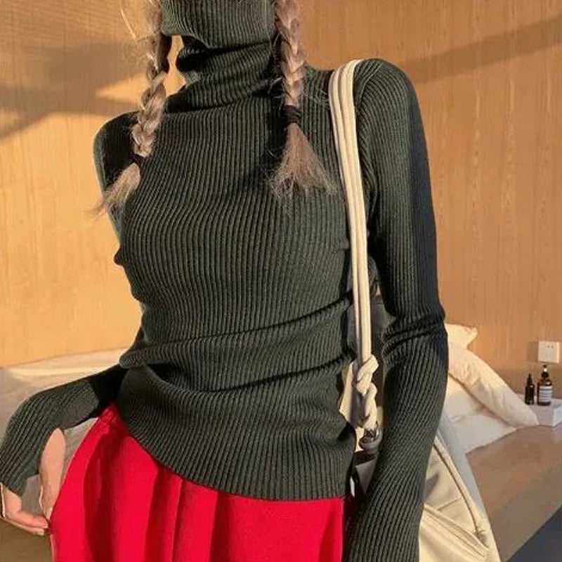 Autumn WinterSlim Pullover Basic Tops Casual Soft Knit Sweaters Long Sleeve