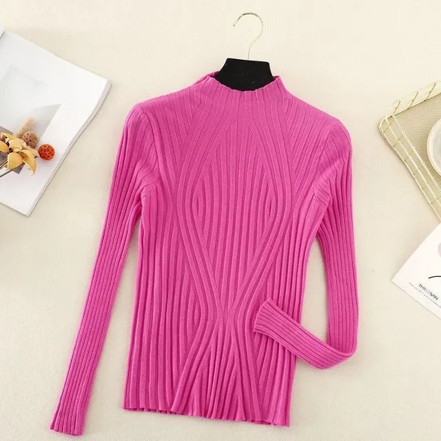 2023  Autumn Winter Solid Slim Chic Streetwear Long Sleeve T Half Turtleneck Sweater