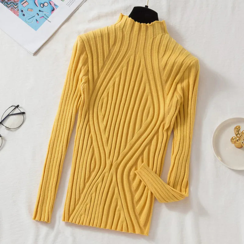 2023  Autumn Winter Solid Slim Chic Streetwear Long Sleeve T Half Turtleneck Sweater