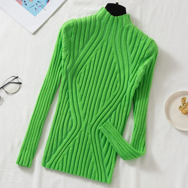 2023  Autumn Winter Solid Slim Chic Streetwear Long Sleeve T Half Turtleneck Sweater