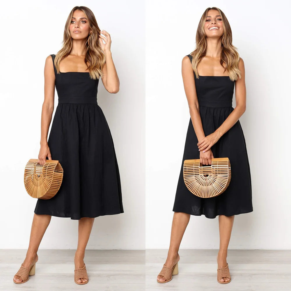Casual Solid Midi Long Summer Sexy Backless Slip Dresses