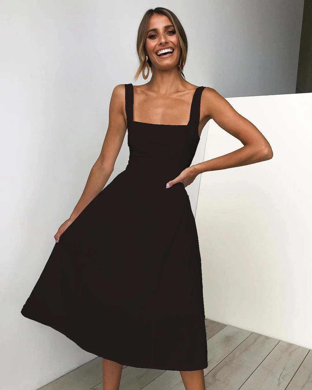 Casual Solid Midi Long Summer Sexy Backless Slip Dresses