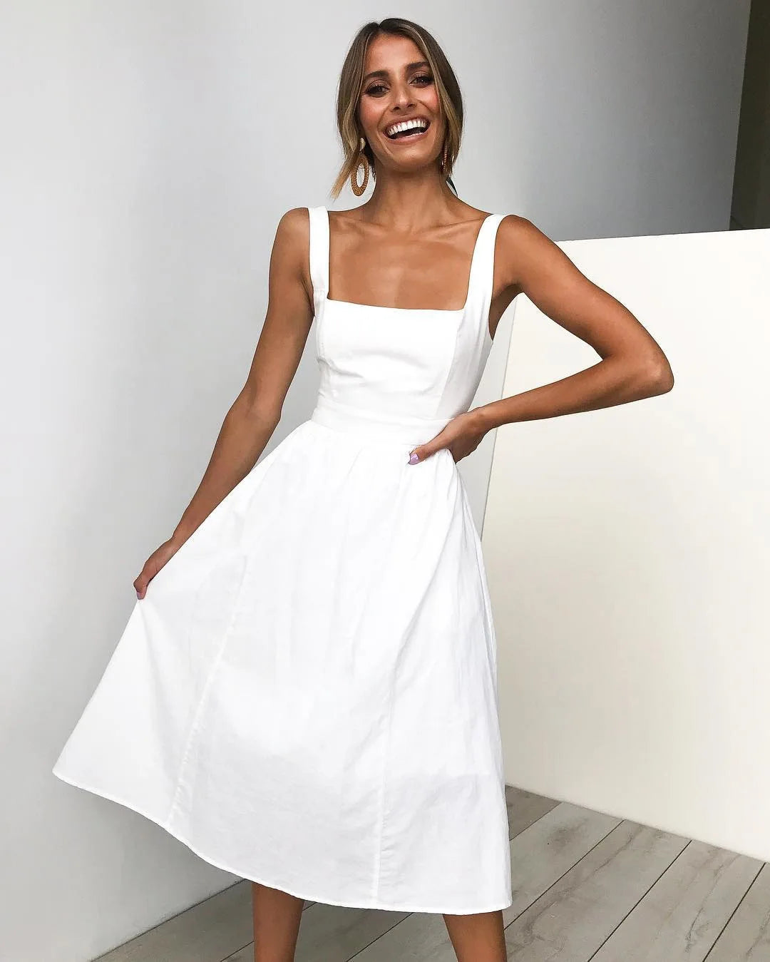 Casual Solid Midi Long Summer Sexy Backless Slip Dresses