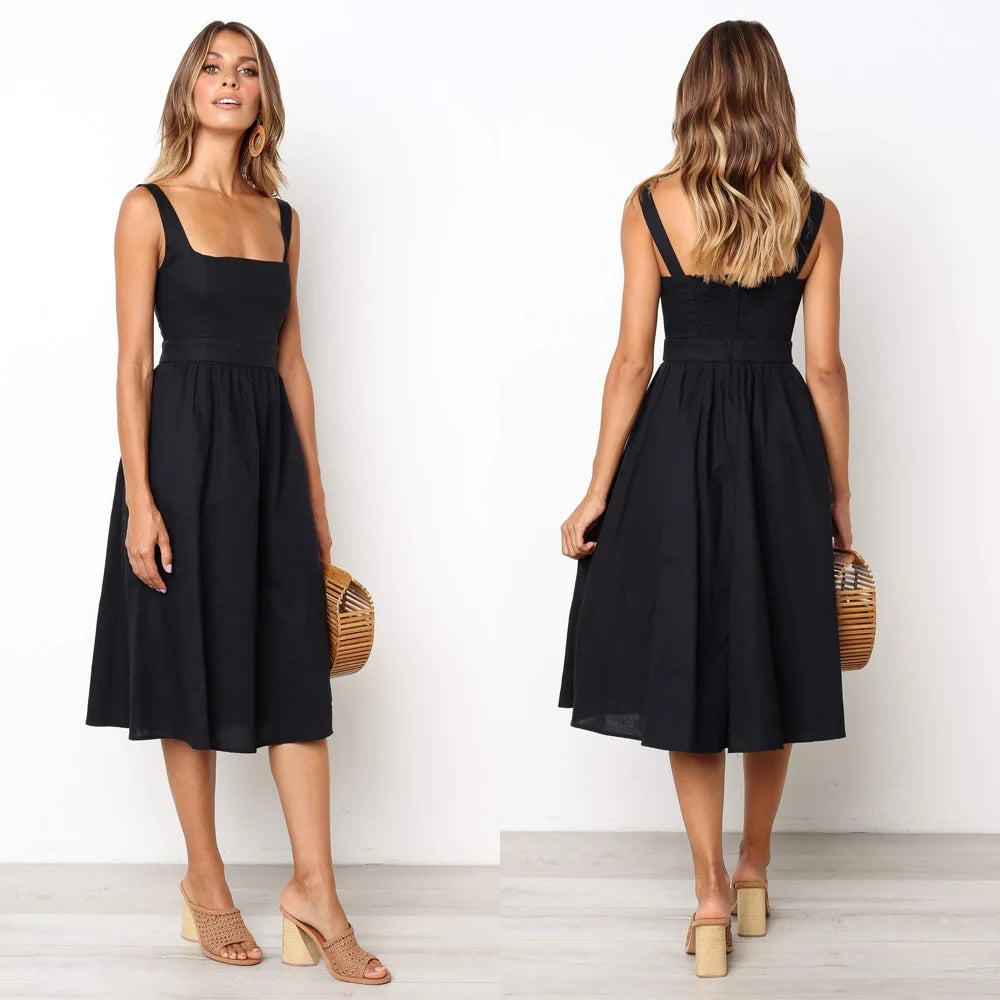 Casual Solid Midi Long Summer Sexy Backless Slip Dresses