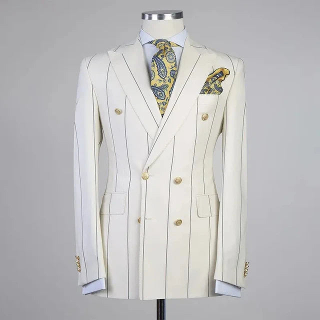 British Style Groomsman Wedding Pantsuits Jacket, Pants Wide Stripe 2 Pcs