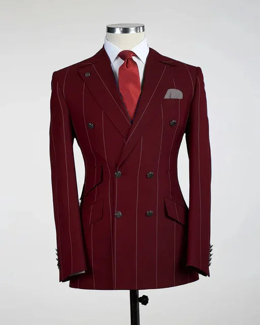 British Style Groomsman Wedding Pantsuits Jacket, Pants Wide Stripe 2 Pcs