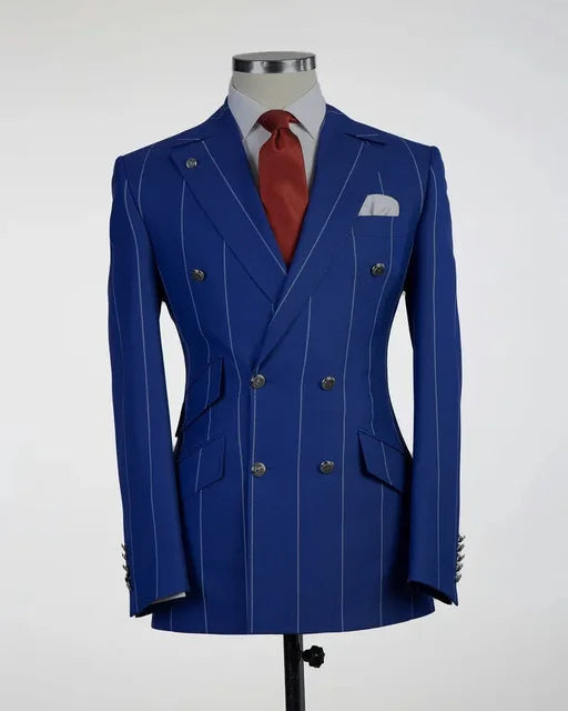 British Style Groomsman Wedding Pantsuits Jacket, Pants Wide Stripe 2 Pcs