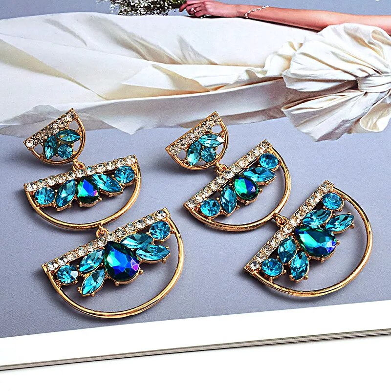 Long Metal Colorful Crystal Drop Earrings