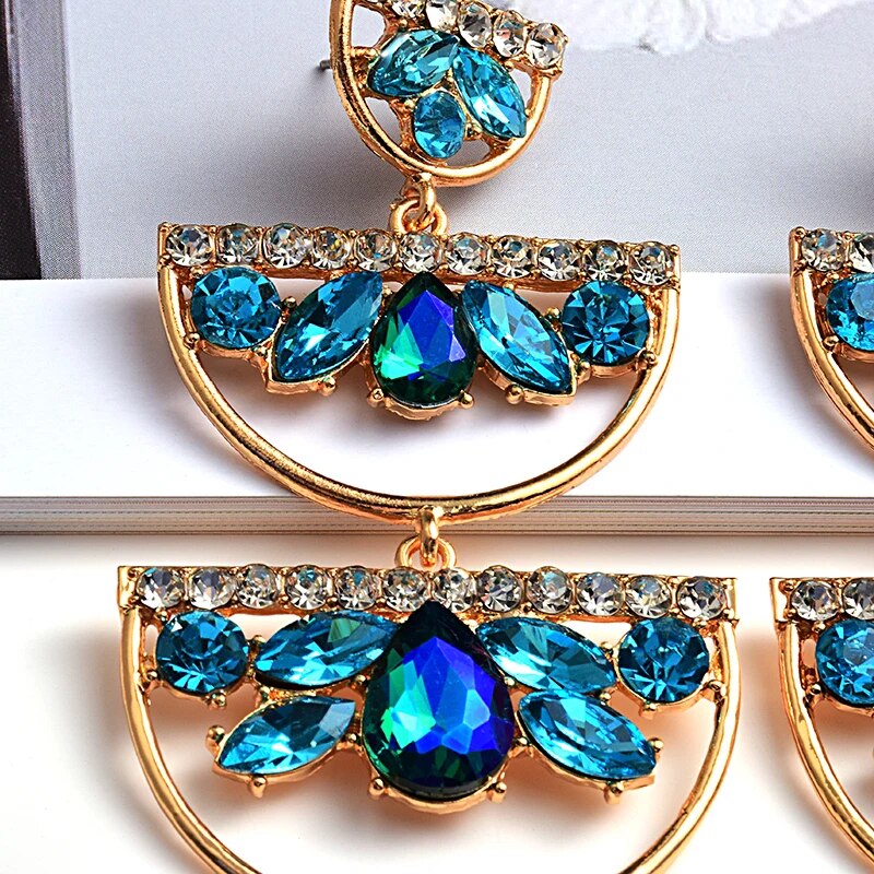 Long Metal Colorful Crystal Drop Earrings