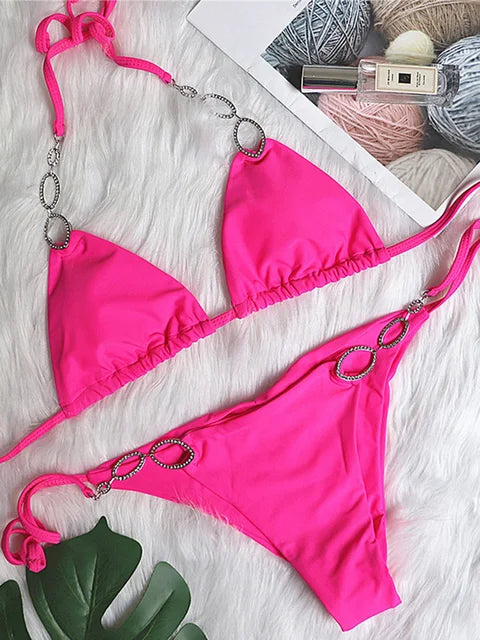 2023 Halter Bandage Crystal Diamond Bikini