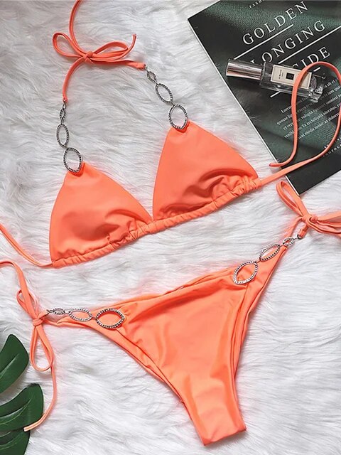 2023 Halter Bandage Crystal Diamond Bikini