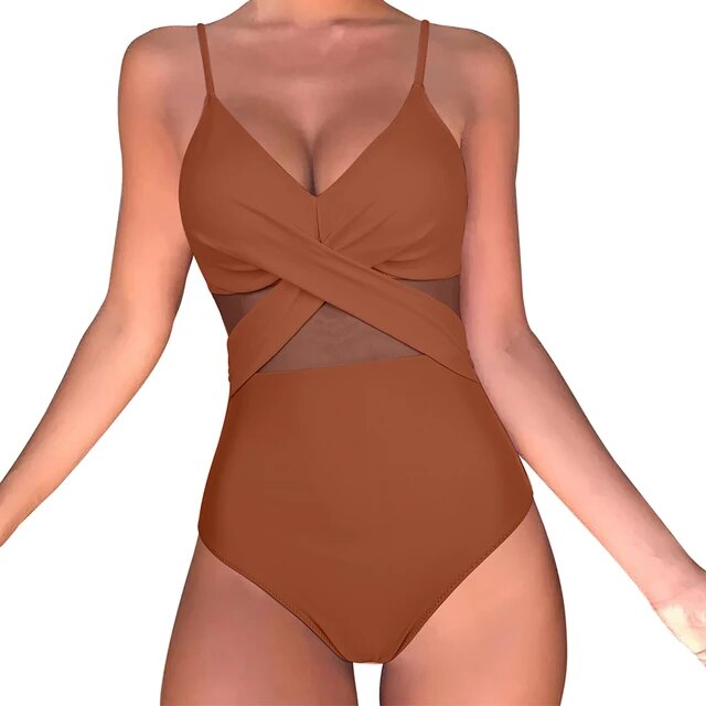 One Piece Monokini Beachwear Solid Bathing Suits