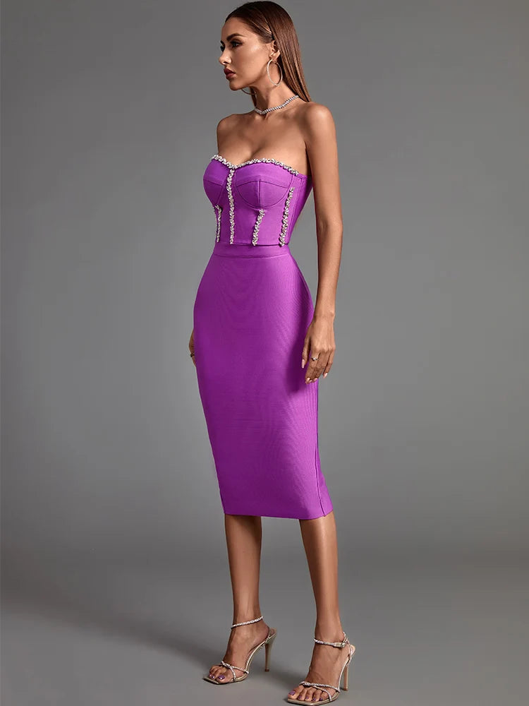 Purple  Sexy Crystal Bandage Dress