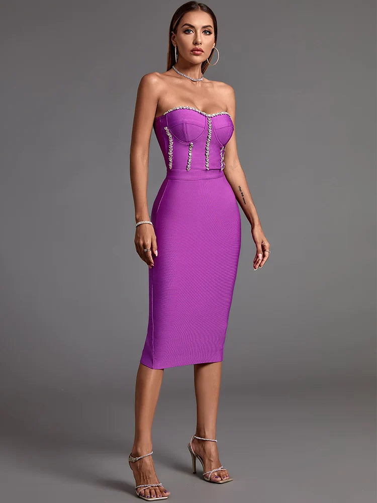Purple  Sexy Crystal Bandage Dress
