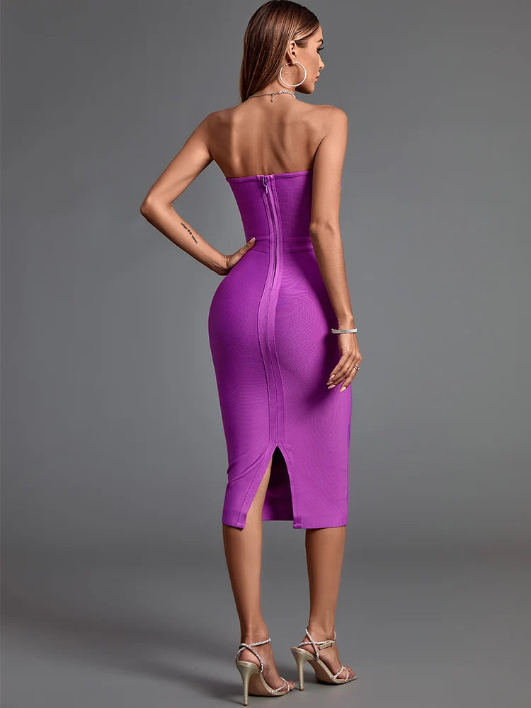 Purple  Sexy Crystal Bandage Dress