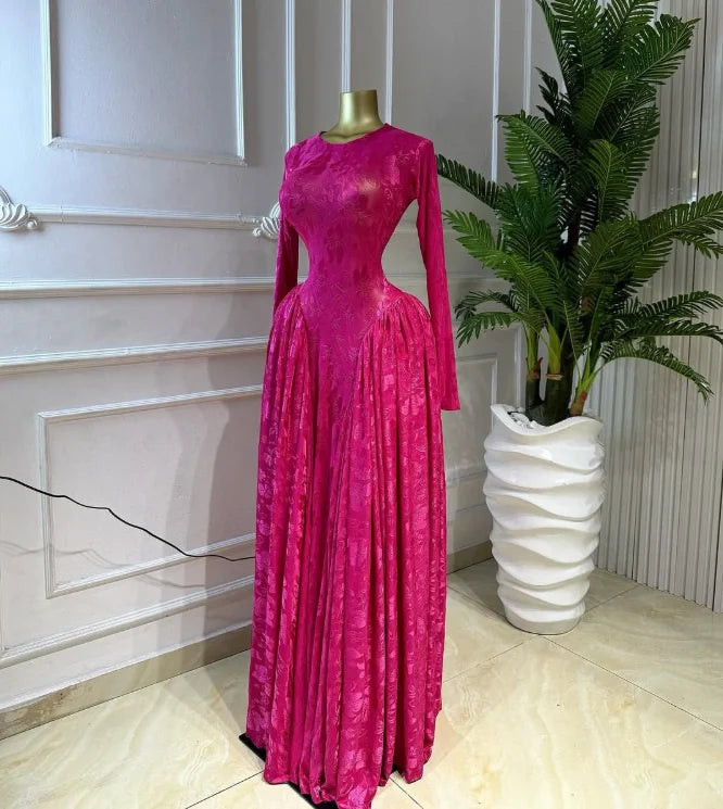 Lace Up O-neck Long Sleeve Big Swing A-line Maxi Dress