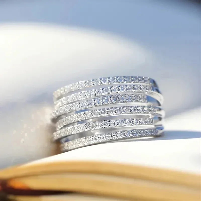 Simple Stylish Rings with Multi-layer Design Shiny Brilliant Cubic Zirconia