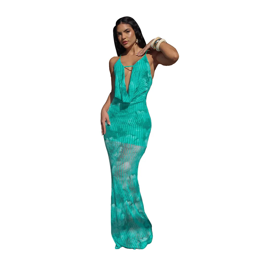 Elegant Spaghetti Strap  Maxi Dress