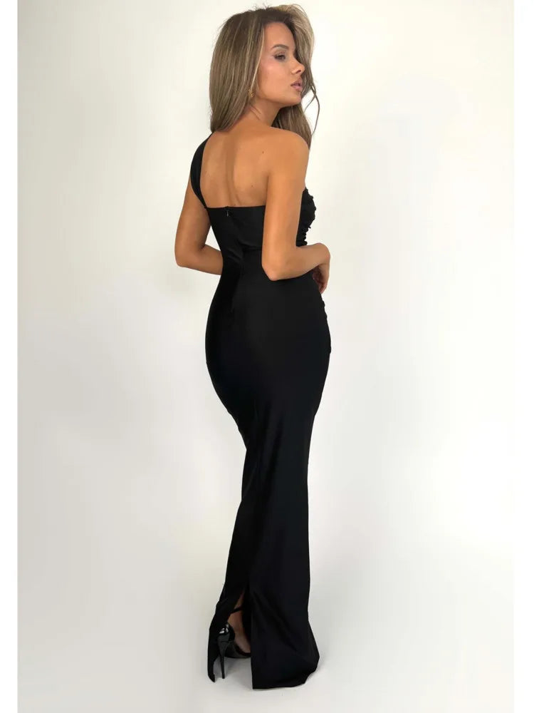 Elegant Sleeveless Single Shoulder Strap Zipper Evening Dress