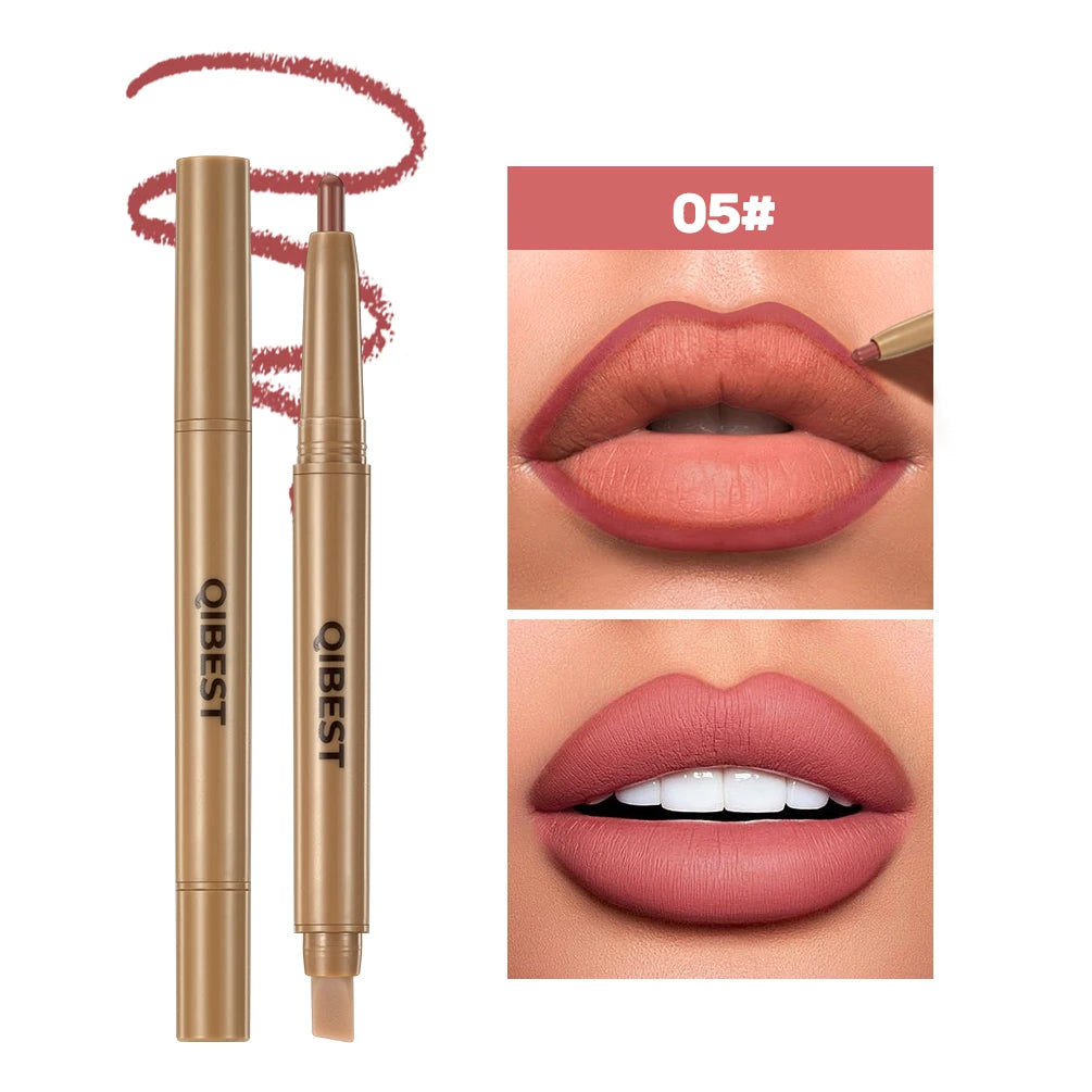 Double Head Lip Liner & Brush Pen – Mist Matte Velvet Contour Tint for Flawless Nude & Brown Lips