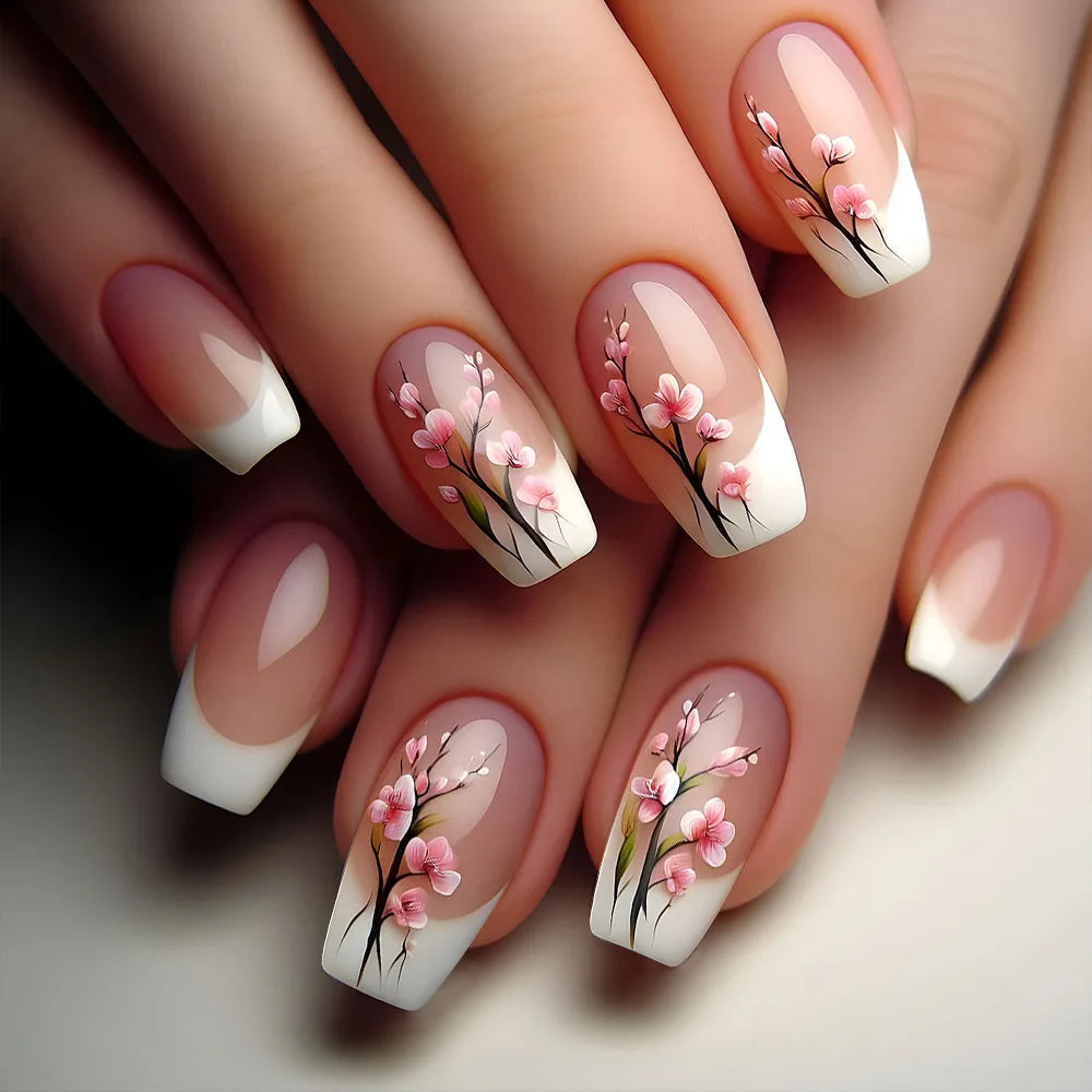 24pcs Press on Nails Flower Design