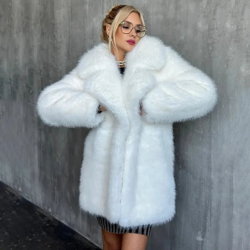 Winter Imitation Fox Fur Mid-length Coat