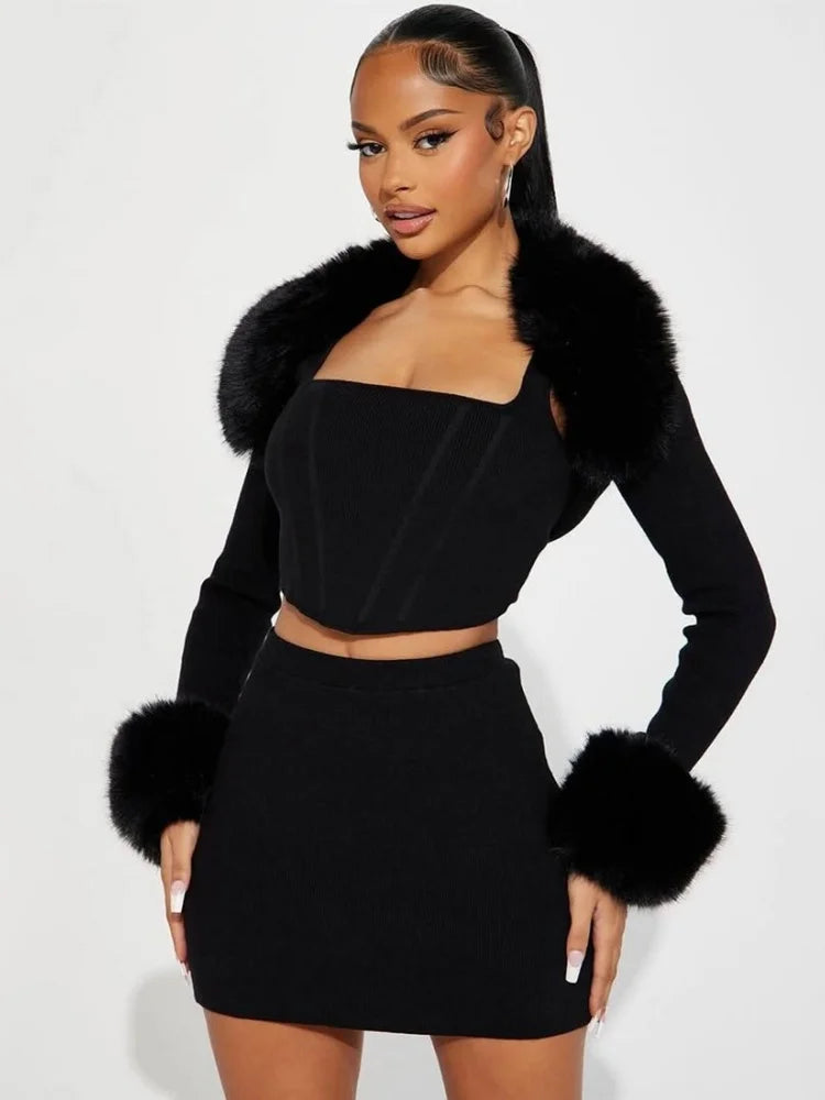 Fashionable Quilted Wool Collar Undergarment Strapless Sexy Figure Hugging Short Skirt