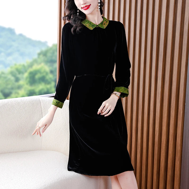2024 Fall And Winter Slim Thin Gold Velvet Dress