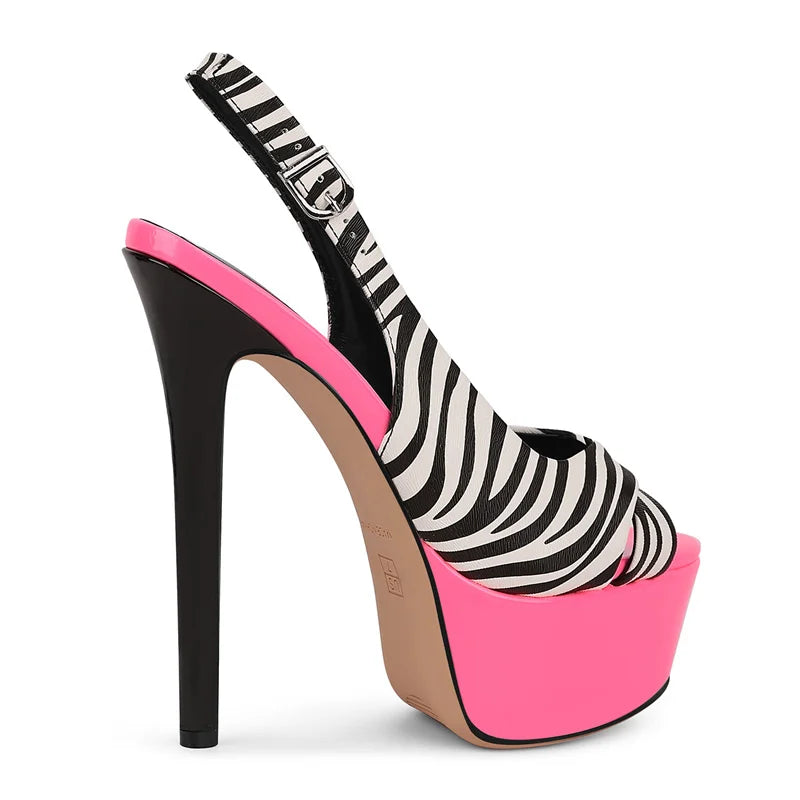 Onlymaker Women Mixed Colors Thin High Heel Striped Sandals Sexy Slingback Buckle Strap Pumps  Party Dress Sandals