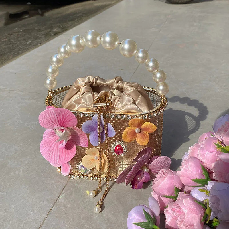 Metal Flower Beaded Handbag