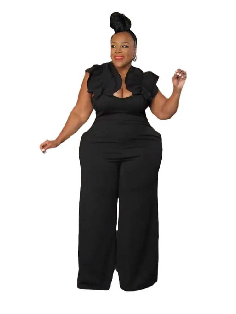 Solid Backless Streetwear Zipper Plus Size Summer Jumpsuit